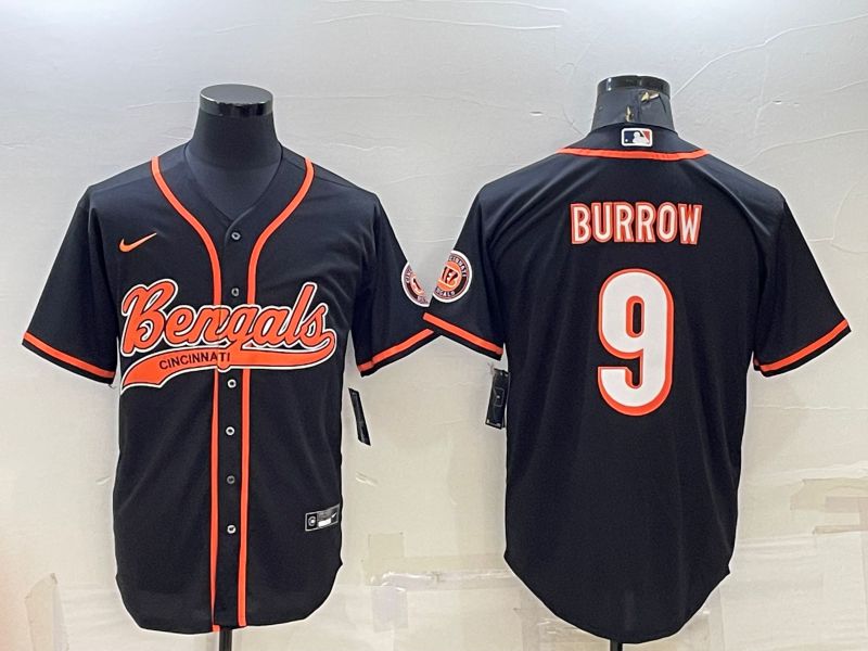 Men Cincinnati Bengals #9 Burrow Black 2022 Nike Co branded NFL Jersey